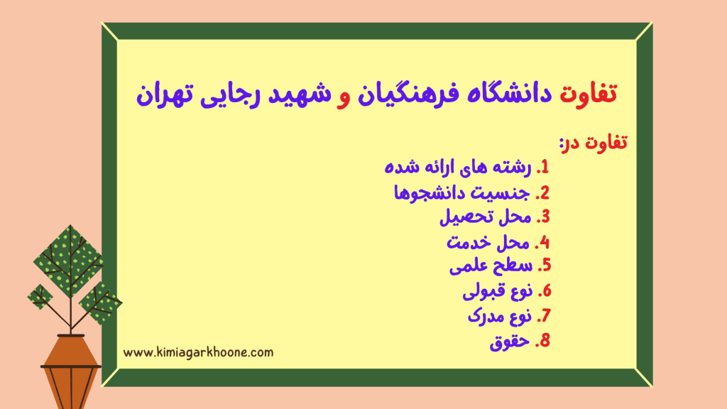 تفاوت های دانشگاه شهید رجایی تهران و دانشگاه فرهنگیان