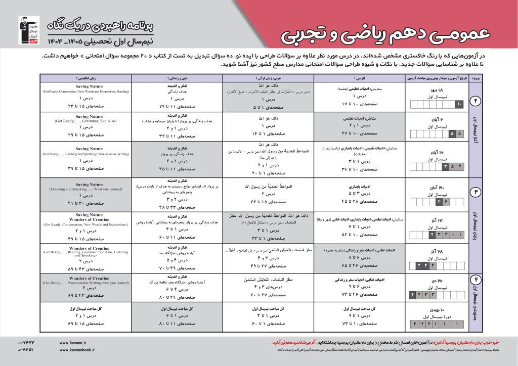 دروس عمومی در برنامه راهبردی قلمچی دهم تجربی